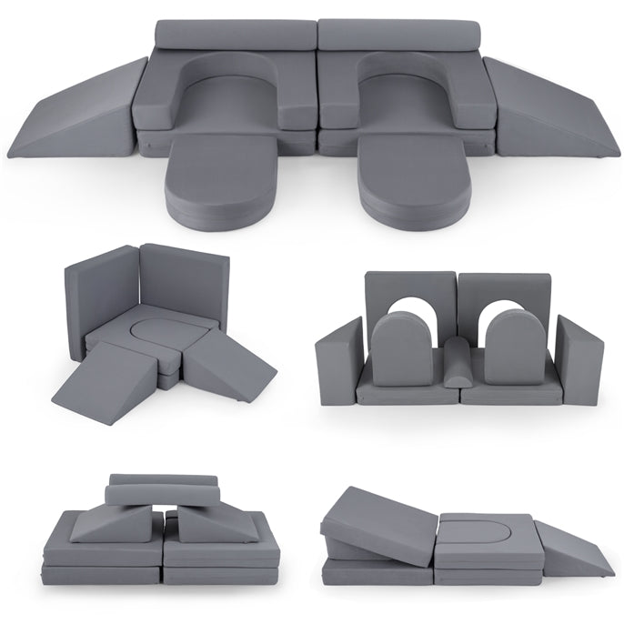 10 PCS Modular Kids Play Couch Toddler Climb & Crawl Foam Playset w/Suede Fabric