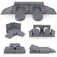 10 PCS Modular Kids Play Couch Toddler Climb & Crawl Foam Playset w/Suede Fabric
