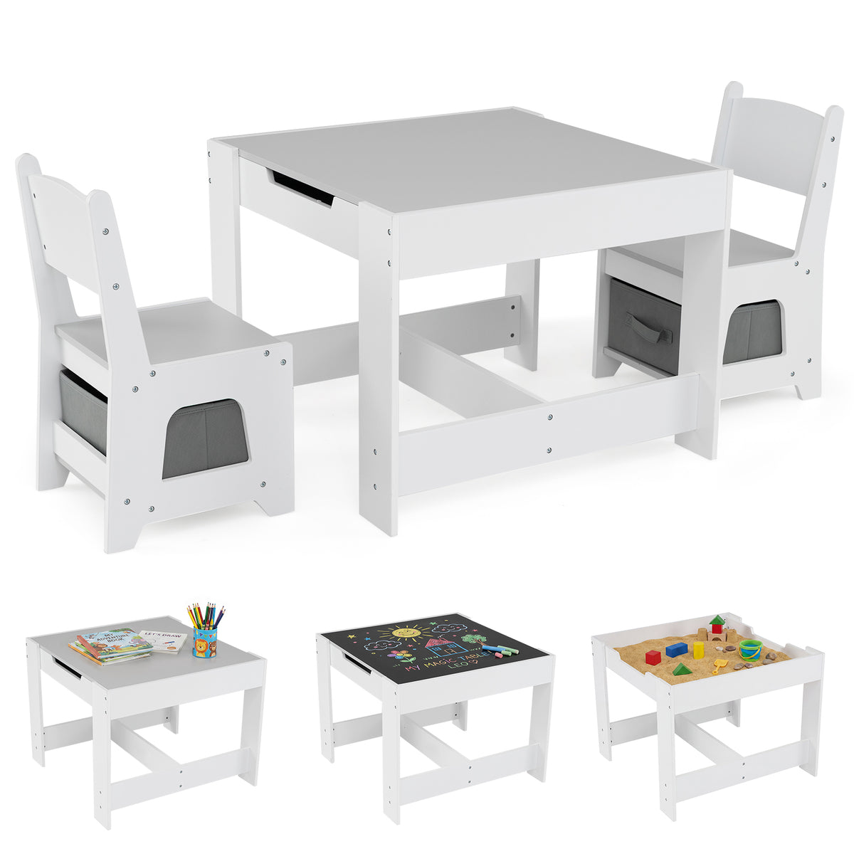 3-In-1 Kids Multi Activity Table & 2 Chairs Set for Toddlers