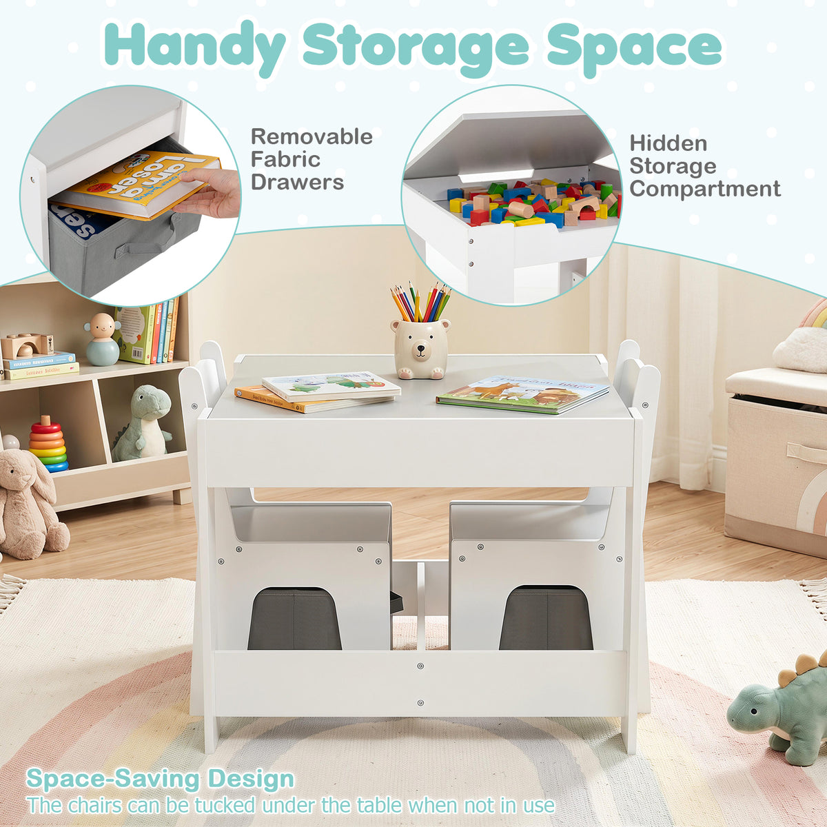 3-In-1 Kids Multi Activity Table & 2 Chairs Set for Toddlers