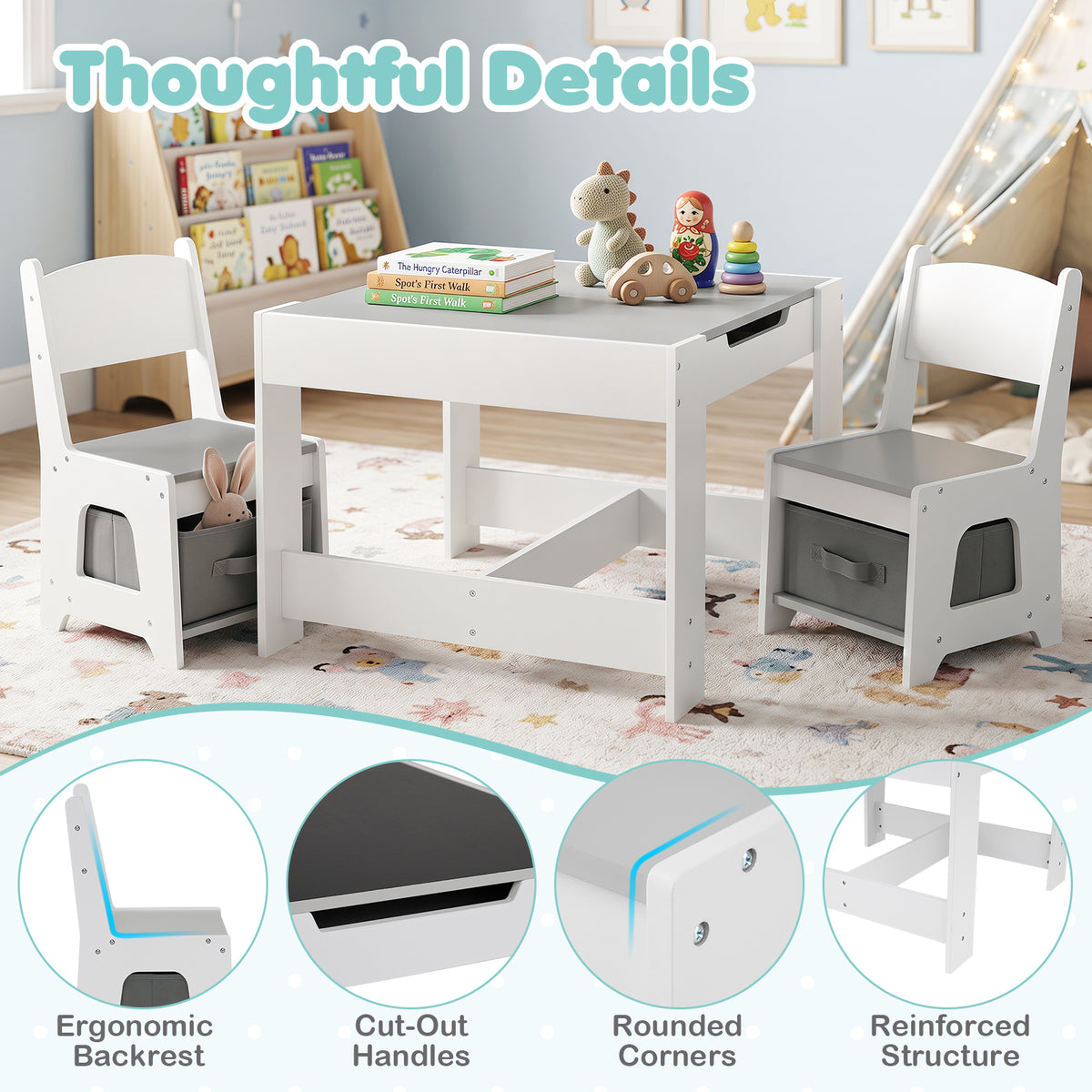 3-In-1 Kids Multi Activity Table & 2 Chairs Set for Toddlers