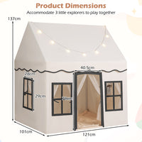 Kids Play Tent, Large Playhouse w/Star String Lights & Flag Banner, Washable Anti-Slip Coral Velvet Mat
