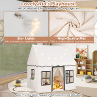 Kids Play Tent, Large Playhouse w/Star String Lights & Flag Banner, Washable Anti-Slip Coral Velvet Mat