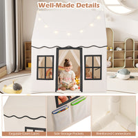 Kids Play Tent, Large Playhouse w/Star String Lights & Flag Banner, Washable Anti-Slip Coral Velvet Mat
