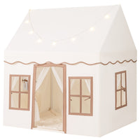 Kids Play Tent, Large Playhouse w/Star String Lights & Flag Banner, Washable Anti-Slip Coral Velvet Mat