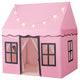Kids Play Tent, Large Playhouse w/Star String Lights & Flag Banner, Washable Anti-Slip Coral Velvet Mat