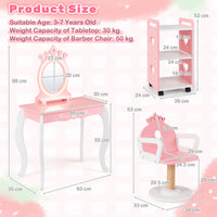Kids Hair Salon Play Set with LED Lighted Mirror, Wooden Pretend Hair Salon Station
