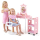 Kids Hair Salon Play Set with LED Lighted Mirror, Wooden Pretend Hair Salon Station