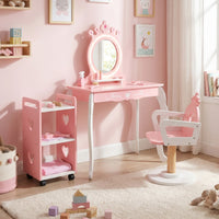Kids Hair Salon Play Set with LED Lighted Mirror, Wooden Pretend Hair Salon Station