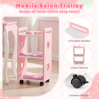 Kids Hair Salon Play Set with LED Lighted Mirror, Wooden Pretend Hair Salon Station