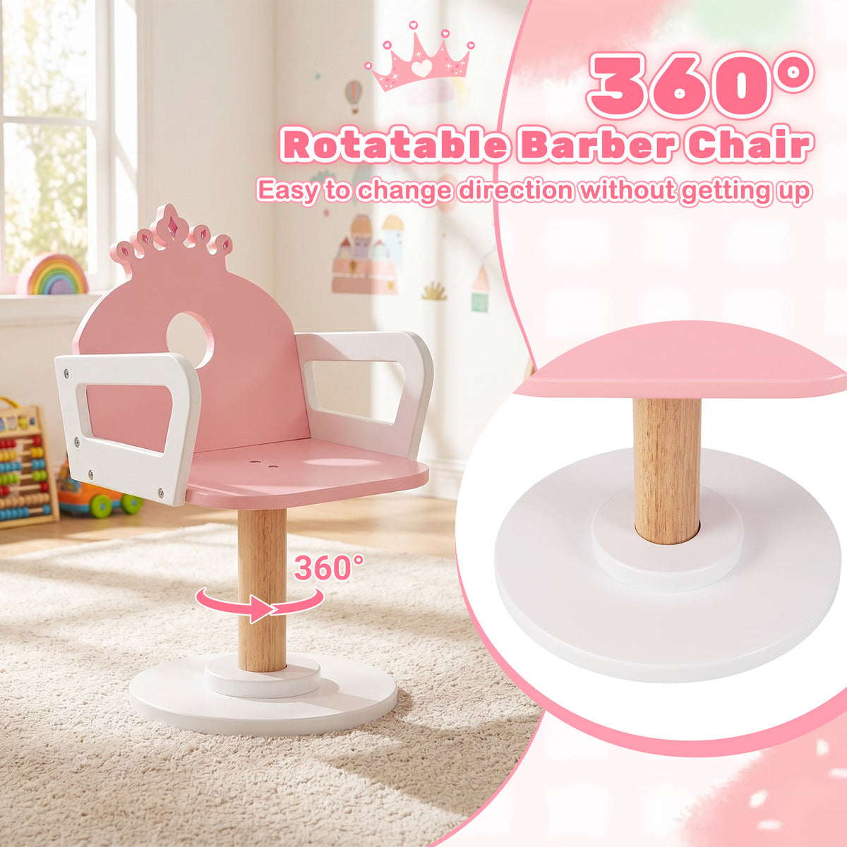 Kids Hair Salon Play Set with LED Lighted Mirror, Wooden Pretend Hair Salon Station