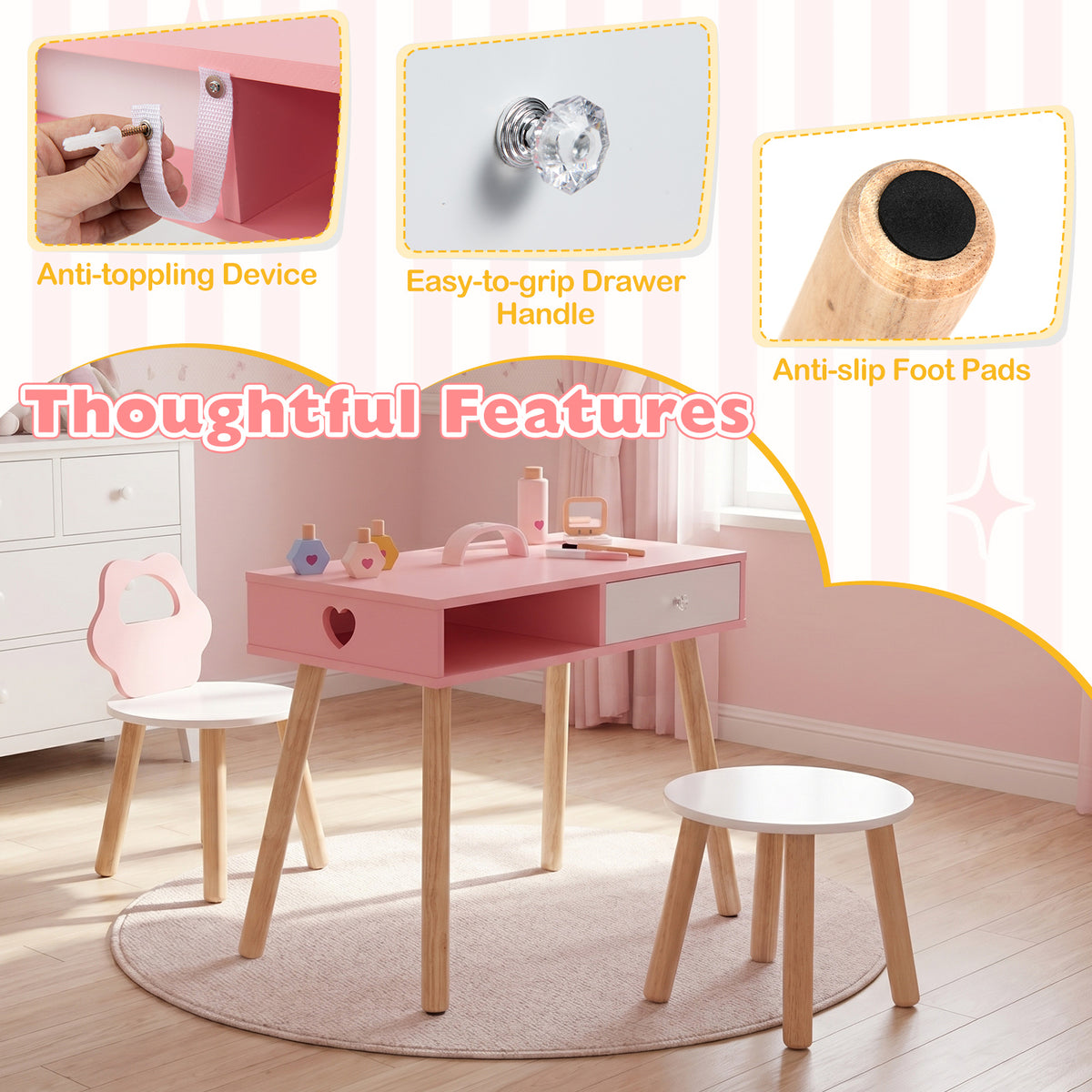 Kids Pretend Nail Salon Playset with Chair and Stool for 3-7 Years Old Children