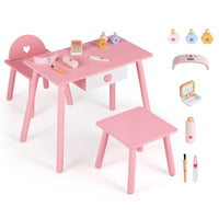 Kids Pretend Nail Salon Playset with Chair & Stool, Wooden Toddlers Makeup & Manicure Kit