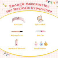 Kids Pretend Nail Salon Playset with Chair & Stool, Wooden Toddlers Makeup & Manicure Kit