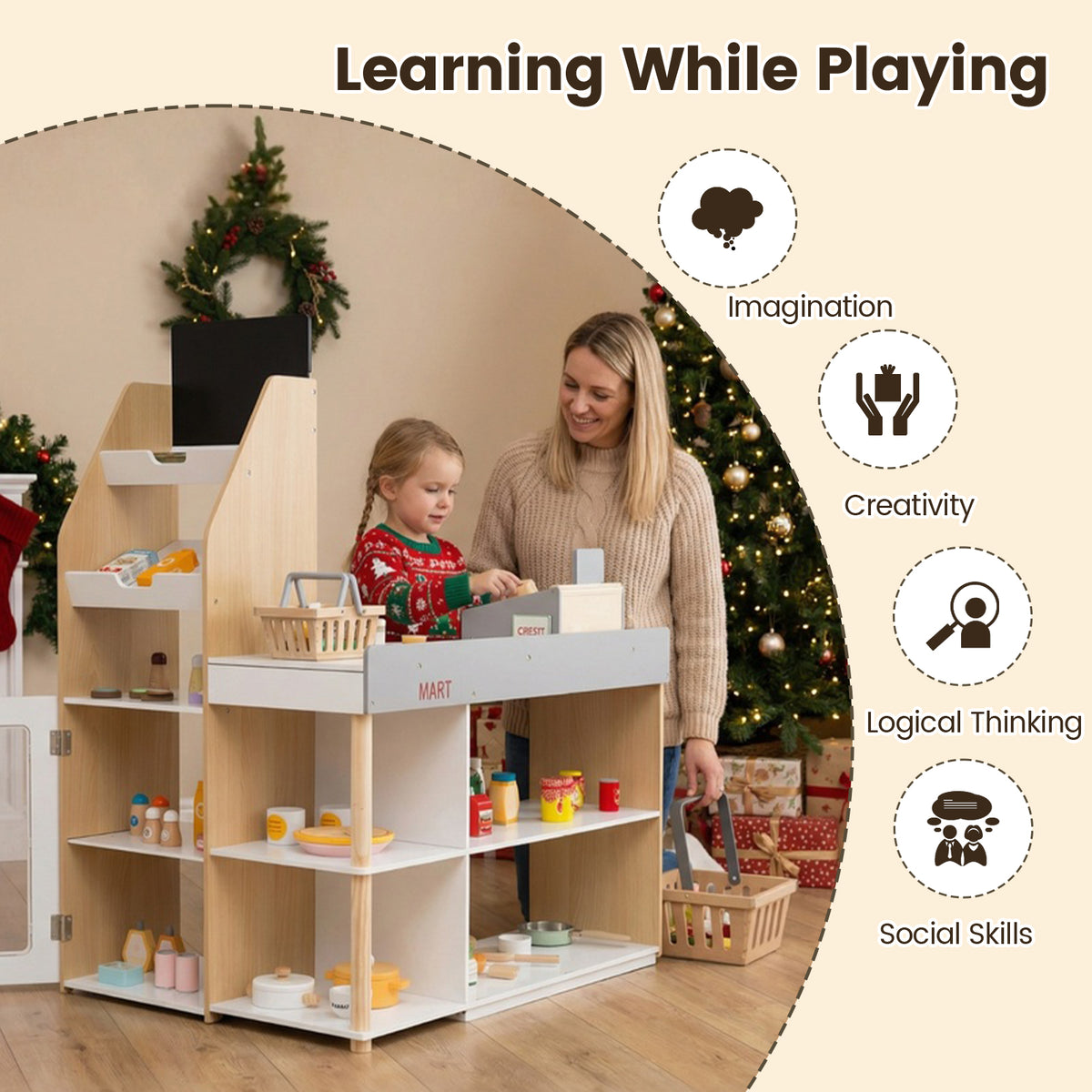 Supermarket Play Set with Shopping Cart for Toddlers