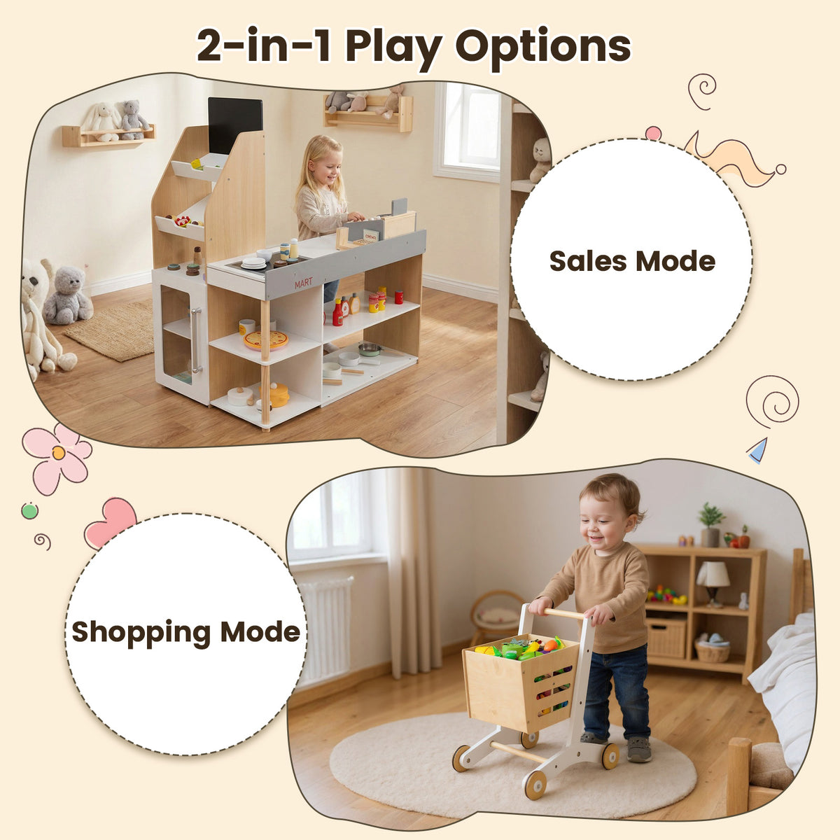 Supermarket Play Set with Shopping Cart for Toddlers