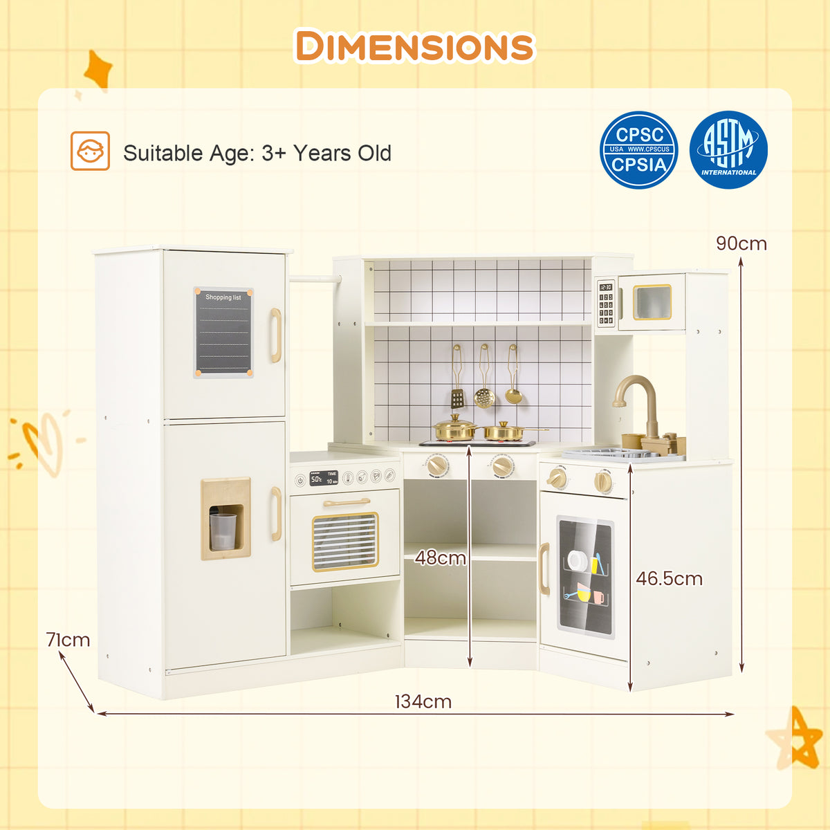 Pretend Play Corner Kitchen Set with Ice Dispenser and Water Circulation Faucet