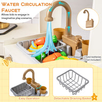 Pretend Play Corner Kitchen Set with Ice Dispenser and Water Circulation Faucet