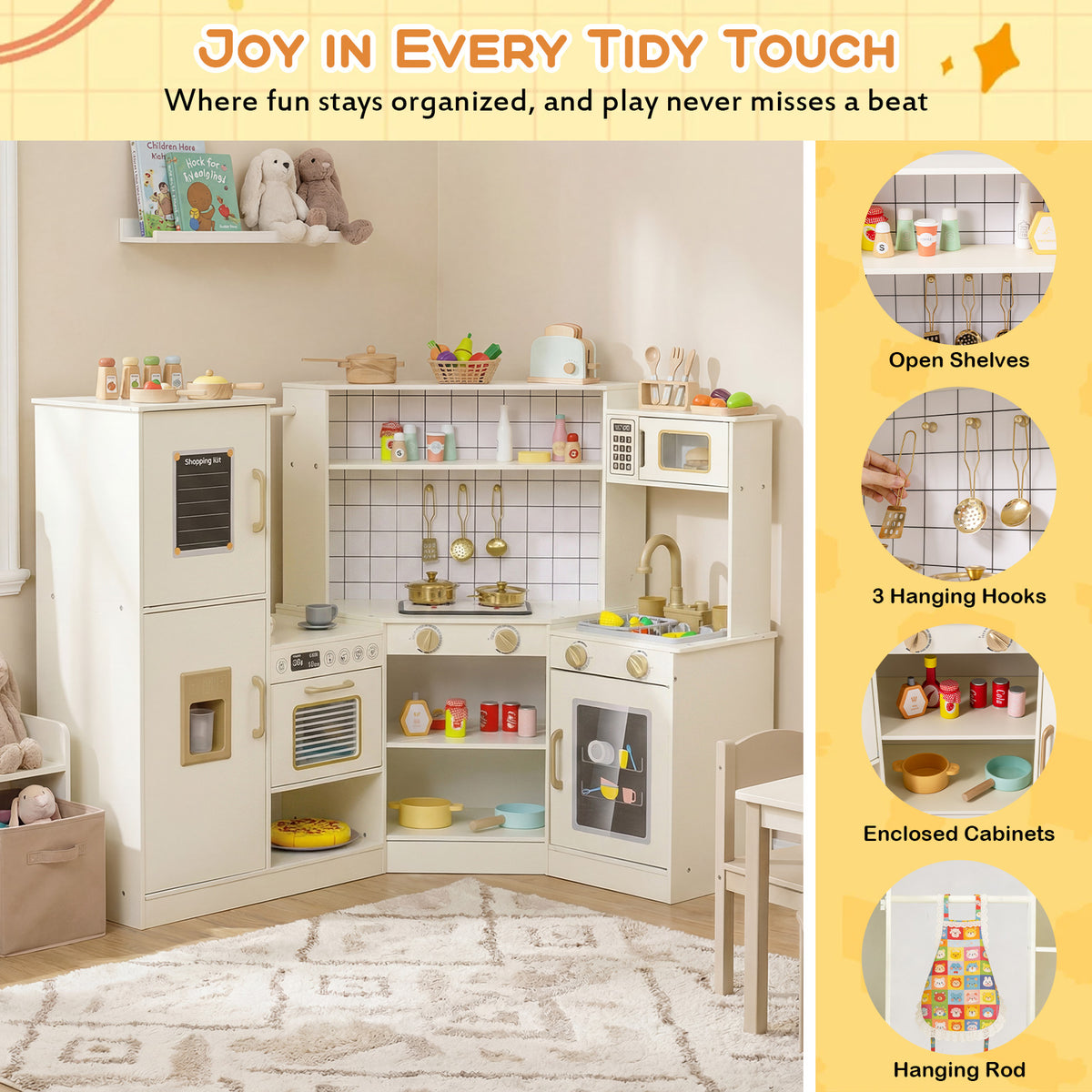 Pretend Play Corner Kitchen Set with Ice Dispenser and Water Circulation Faucet