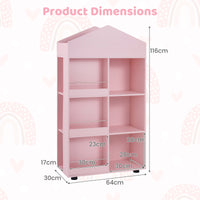 Wooden Kids Bookshelf and Toy Storage, Toddler Dollhouse Bookcase with Multiple Compartments