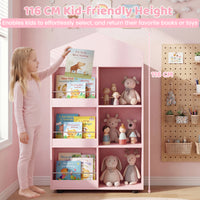 Wooden Kids Bookshelf and Toy Storage, Toddler Dollhouse Bookcase with Multiple Compartments