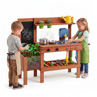 Kids Mud Kitchen Solid Wood with Planter Box Sink Stoves and Chalkboard