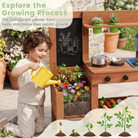 Kids Mud Kitchen Solid Wood with Planter Box Sink Stoves and Chalkboard