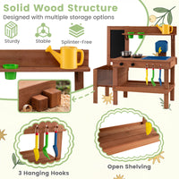 Kids Mud Kitchen Solid Wood with Planter Box Sink Stoves and Chalkboard