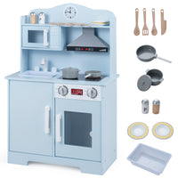 Play Kitchen for Kids, Wooden Kitchen Playset with Range Hood