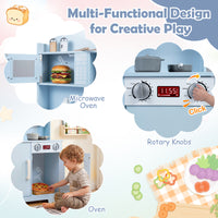 Play Kitchen for Kids, Wooden Kitchen Playset with Range Hood