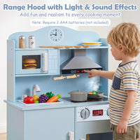 Play Kitchen for Kids, Wooden Kitchen Playset with Range Hood