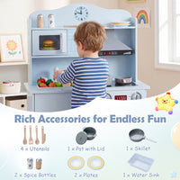 Play Kitchen for Kids, Wooden Kitchen Playset with Range Hood