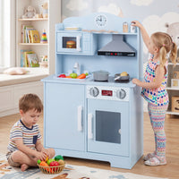 Play Kitchen for Kids, Wooden Kitchen Playset with Range Hood
