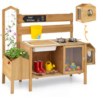 Honey Joy Mud Kitchen for Kids, Pretend Play Kitchen with Detachable Bird Cage
