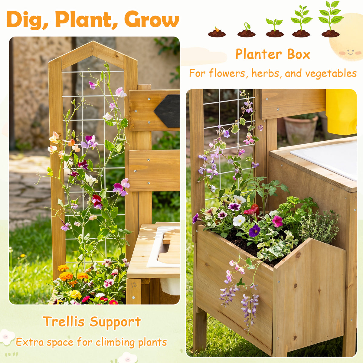 Honey Joy Mud Kitchen for Kids, Pretend Play Kitchen with Detachable Bird Cage
