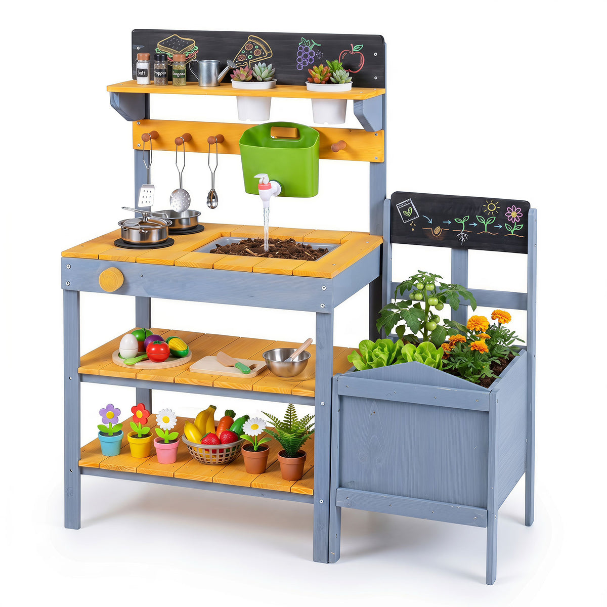 Mud Kitchen Set for Kids, Outdoor Wooden Play Kitchen Potting Bench
