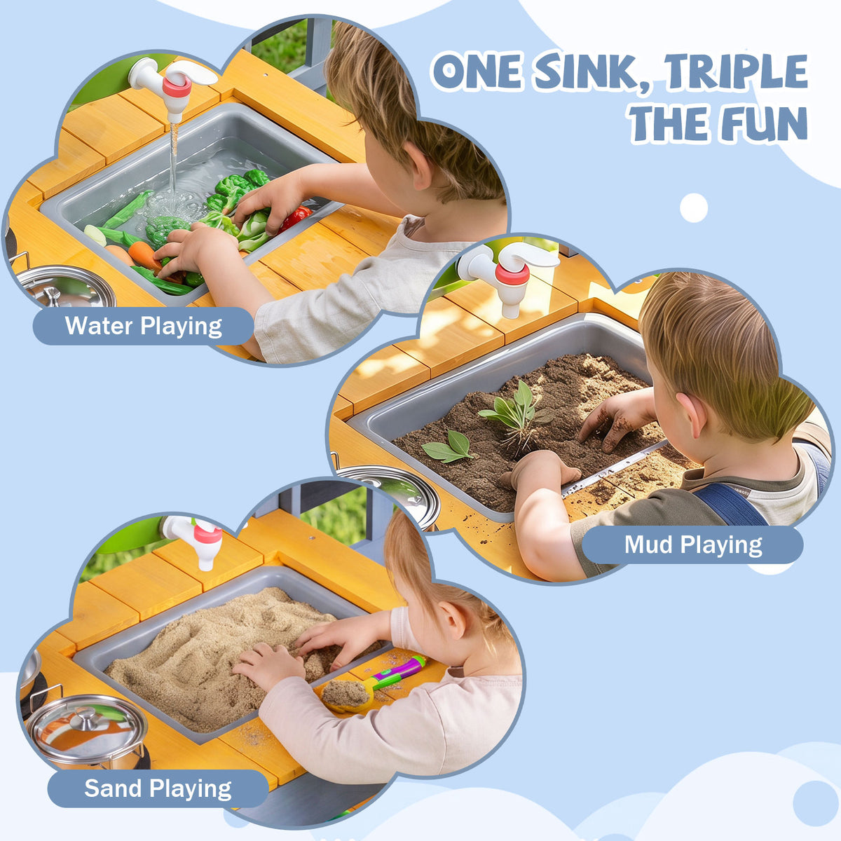 Mud Kitchen Set for Kids, Outdoor Wooden Play Kitchen Potting Bench