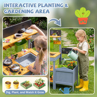 Mud Kitchen Set for Kids, Outdoor Wooden Play Kitchen Potting Bench