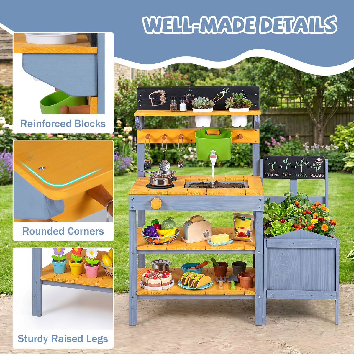 Mud Kitchen Set for Kids, Outdoor Wooden Play Kitchen Potting Bench