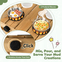 Kids Mud Kitchen, Wooden Play Kitchen with Planter Box, Stoves, Water Tank, Sink & 9 Accessories, Outdoor Pretend Kitchen Playset for Toddlers Aged 3+