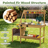 Kids Mud Kitchen, Wooden Play Kitchen with Planter Box, Stoves, Water Tank, Sink & 9 Accessories, Outdoor Pretend Kitchen Playset for Toddlers Aged 3+