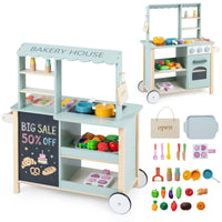 Play Kitchen for Kids, Wooden Kitchen Playset with Stoves, Oven, Rolling Chef Pretend Play Set