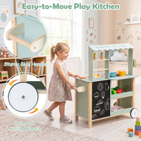 Play Kitchen for Kids, Wooden Kitchen Playset with Stoves, Oven, Rolling Chef Pretend Play Set