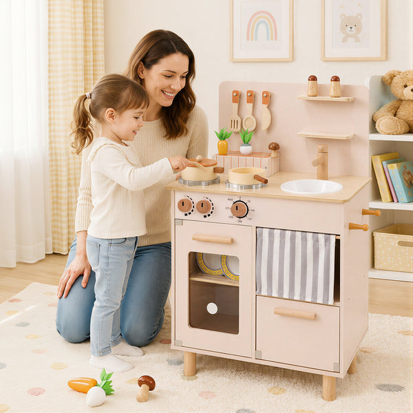 Wooden Play Kitchen for Kids, Role-Play Gift for Boys & Girls Ages 3+