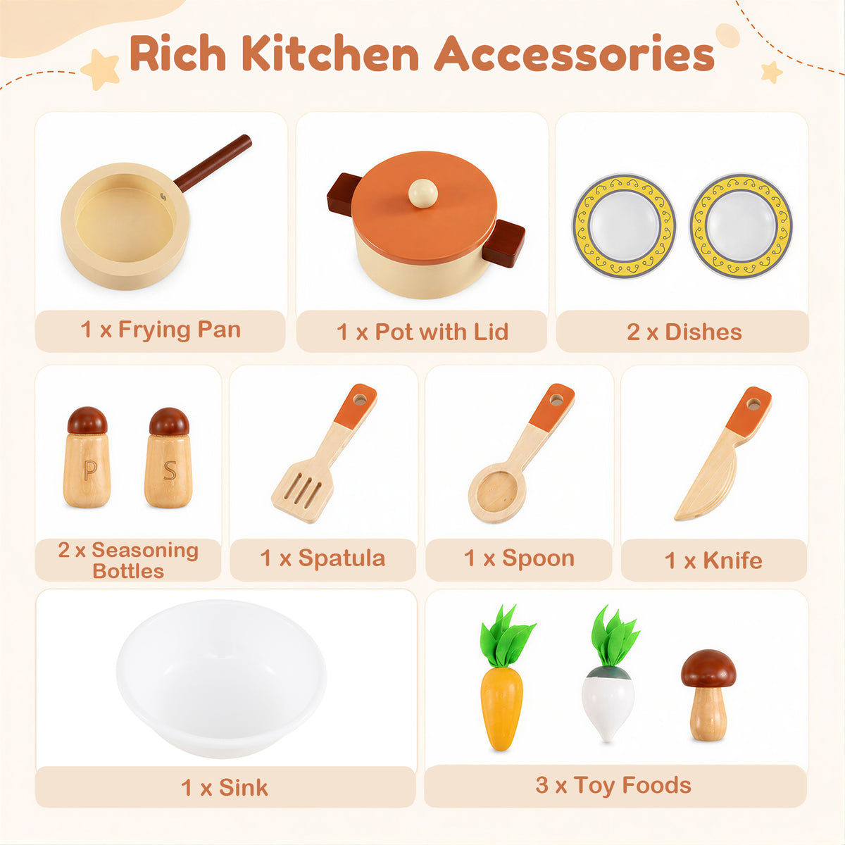 Wooden Play Kitchen for Kids, Role-Play Gift for Boys & Girls Ages 3+