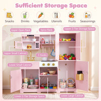 Wooden Play Kitchen with Lights & Sounds and Sink Stove Oven for Kids Ages 3+