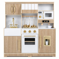 Wooden Play Kitchen with Lights & Sounds and Ice Maker Stove Sink for Toddlers Ages 3+