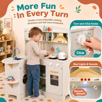 Wooden Play Kitchen for Kids w/ Lights & Sounds