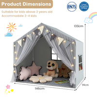 3-4 Kids Large Play Tent House with Fabric and Screen Curtains Star Lights