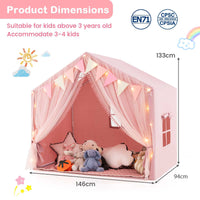 3-4 Kids Large Play Tent House with Fabric and Screen Curtains Star Lights